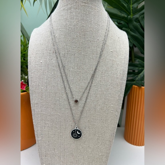 Moon & Sun Delicate Layered Necklace - Trendy Celestial Boho Edgy Necklace - Picture 2 of 12